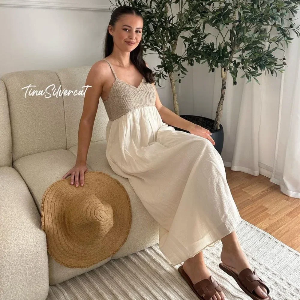 Zara Crochet Midi Dress Cream White Sz S NWT